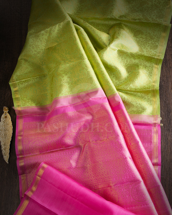 Elaichi Green And Pink Traditional Kanjivaram Silk Saree - SVJ10