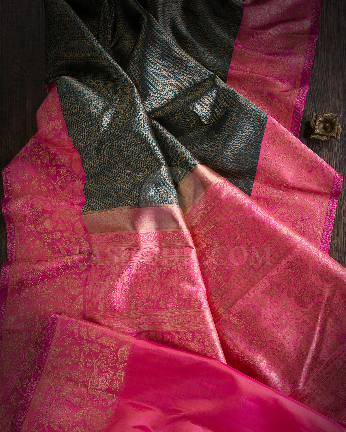 Dark Green And Pink Kanjivaram Silk Saree - S1280(A)