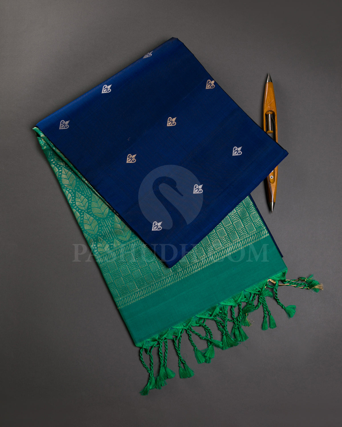 Royal Blue And Green Soft Silk Saree - C97