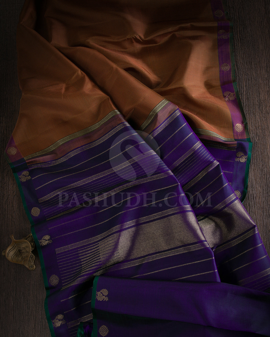 Green And Orange Checks , Pink and Purple Traditional Kanjivaram Silk Saree - K16