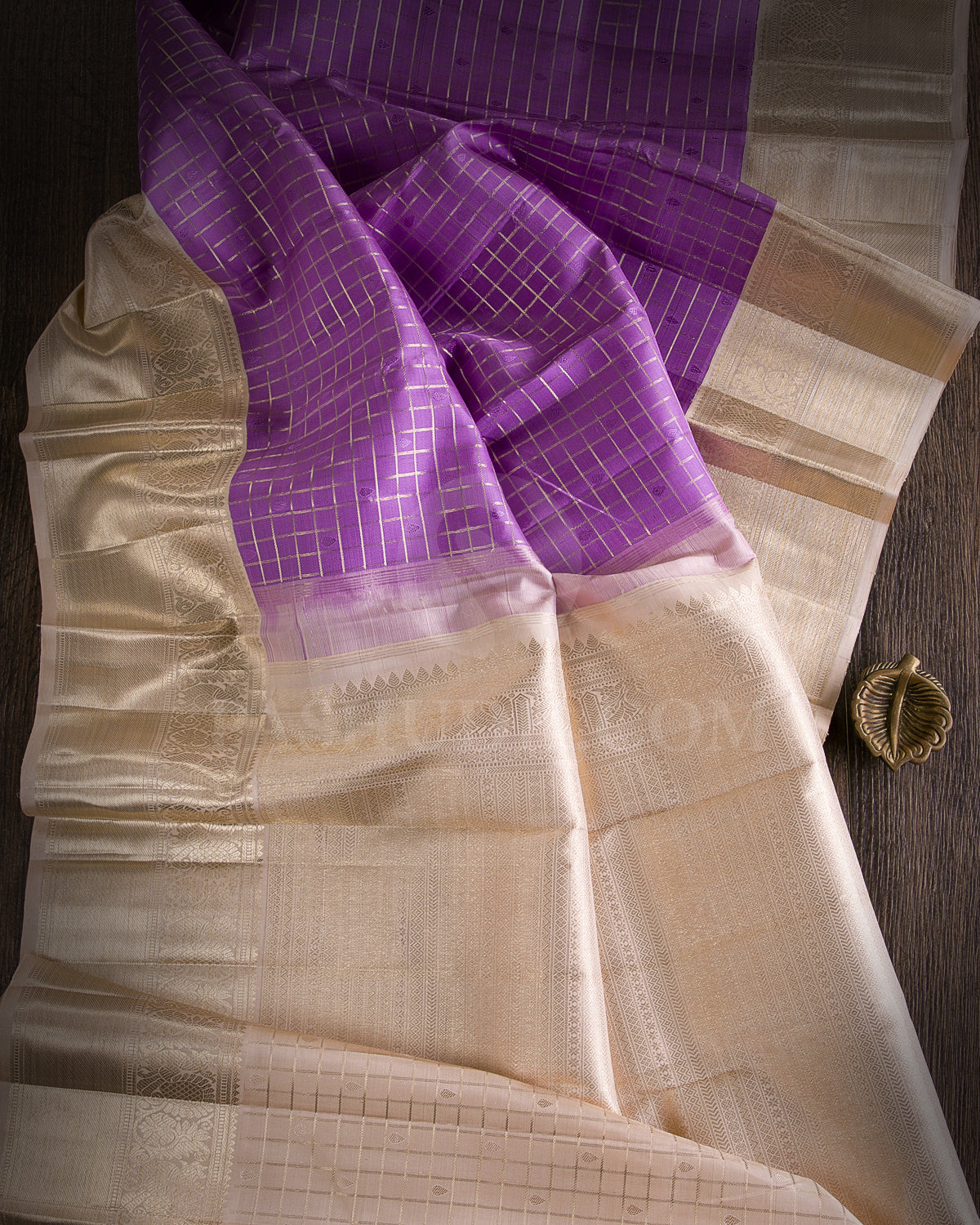 Lavender And Cream Traditional Kanjivaram Silk Sare - SVJ17