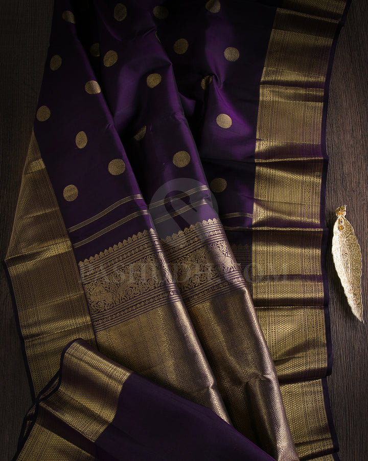Deep Aubergine Traditional Kanjivaram Silk Saree - AK8