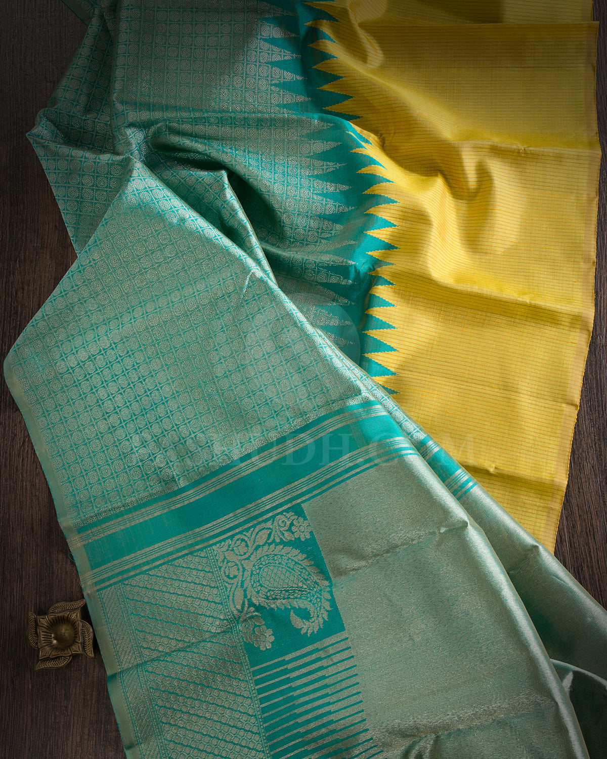 Yellow And Light Blue Half and Half Kanjivaram Silk Saree - S1231(B)