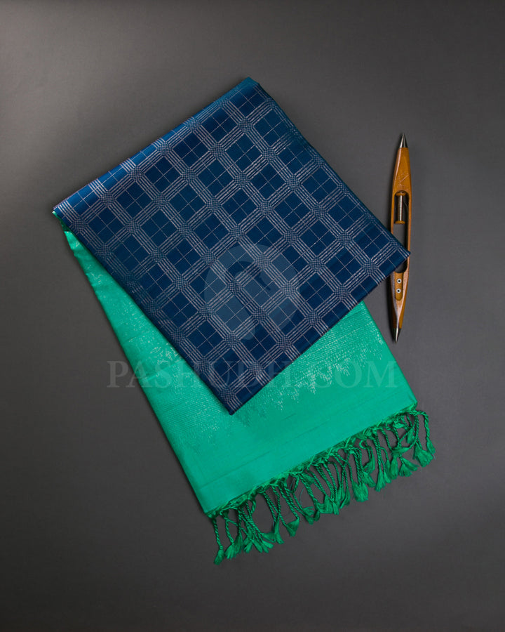 Dark Blue And Light Green Soft Silk Saree - C68