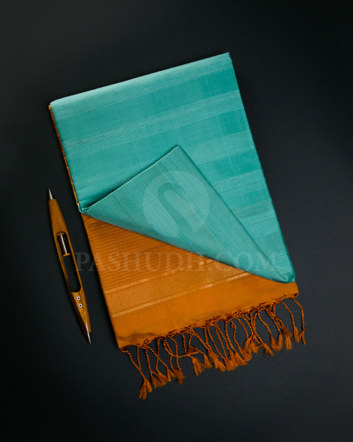 Turquoise Blue And Orange Soft Silk Saree - C44