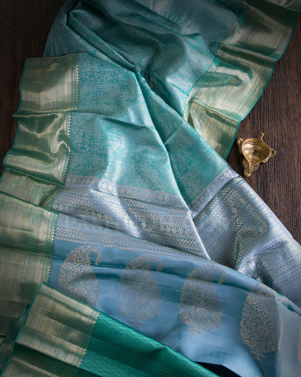 Mild Teal Blue And Grey Blue Kanjivaram Silk Saree - D547(D)