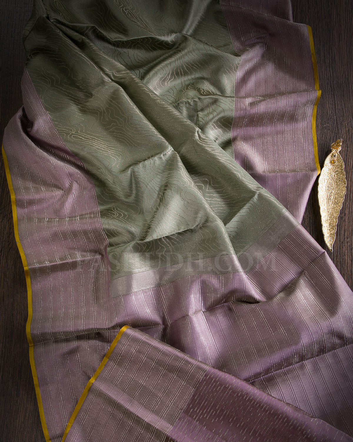 Sage Green And Mauve Kanjivaram Silk Saree - D507(F)