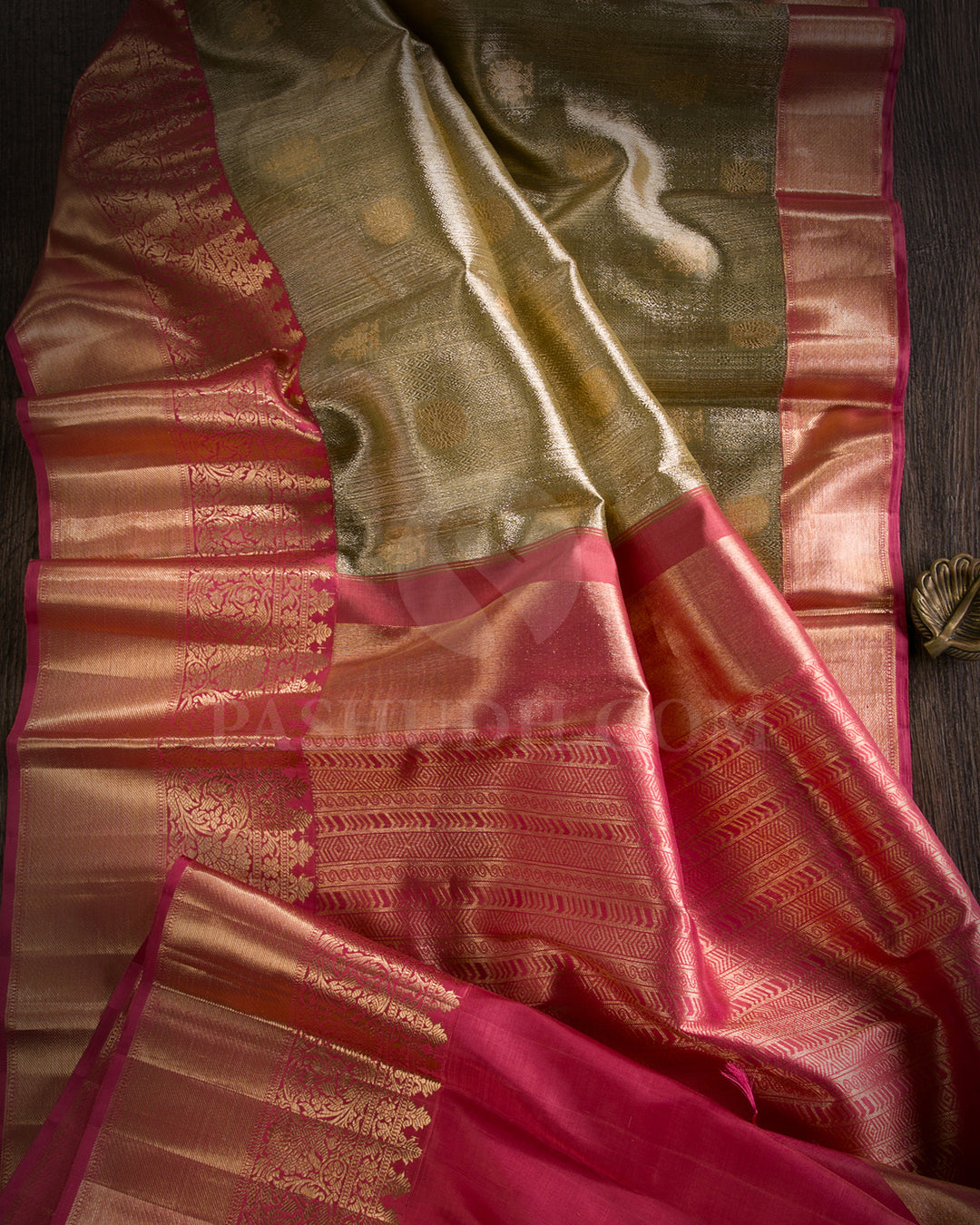 Gold Silver And Pink Organza Kanjivaram Silk Saree - S1294(A)