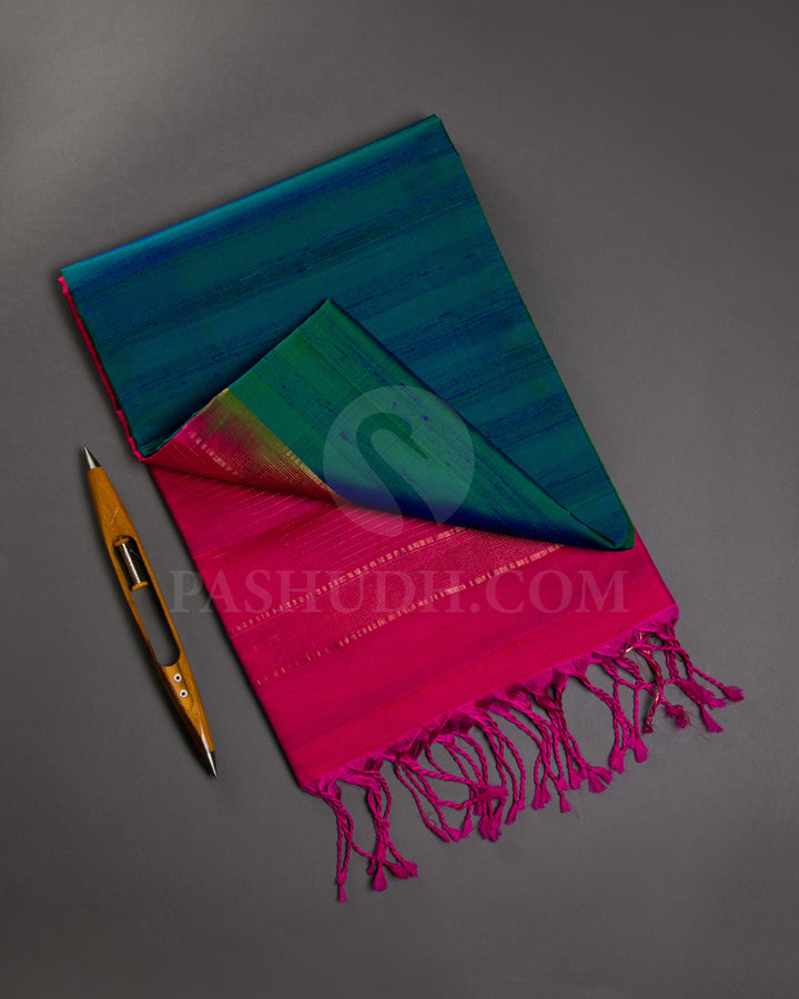 Dark Green And Rani Pink Soft Silk Saree - C78