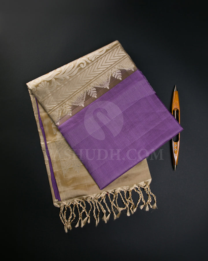 Dark Lavender And Cream Soft Silk Saree - C94