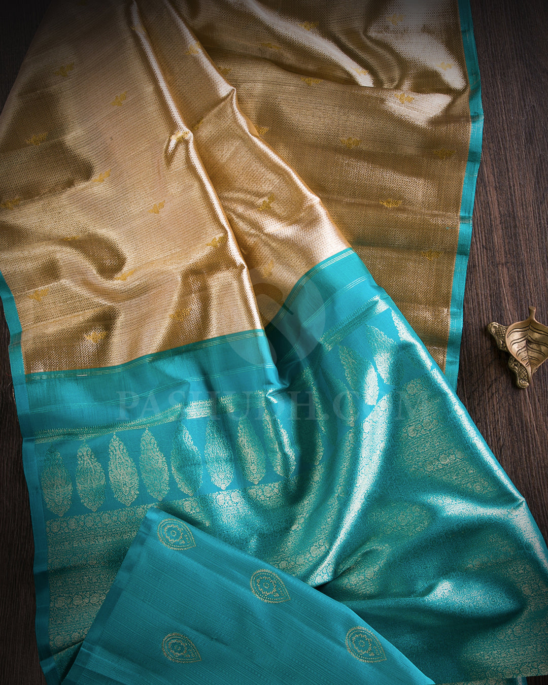 Gold and Silver, Anandha Blue Borderless Organza Kanjivaram Silk Saree - S1256(A)