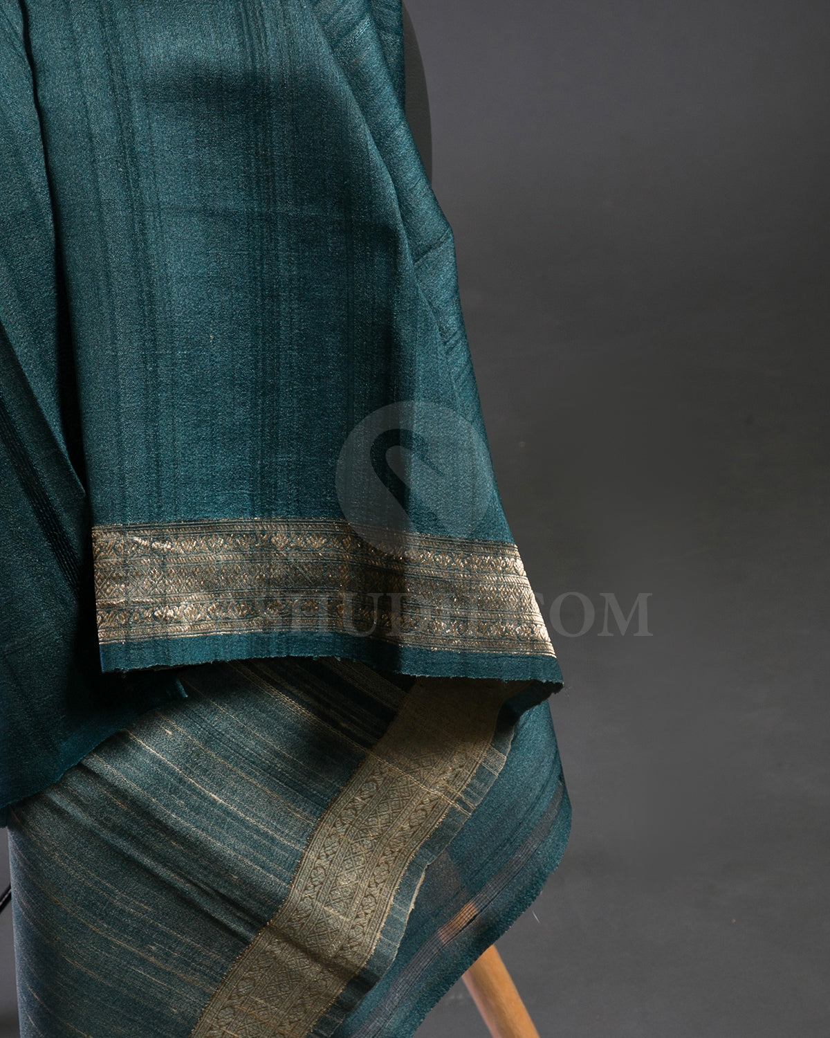 Teal Brown Printed Handloom Tussar Saree  - KP25