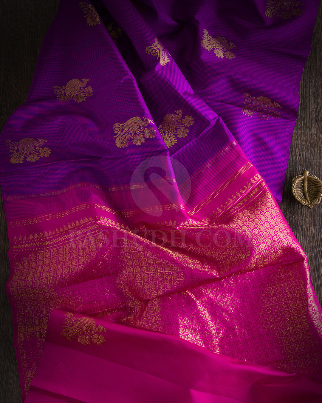 Pink and Blue Chequerd, Rani Pink Bordereless Traditional Kanjivaram Silk Saree - SVJ11
