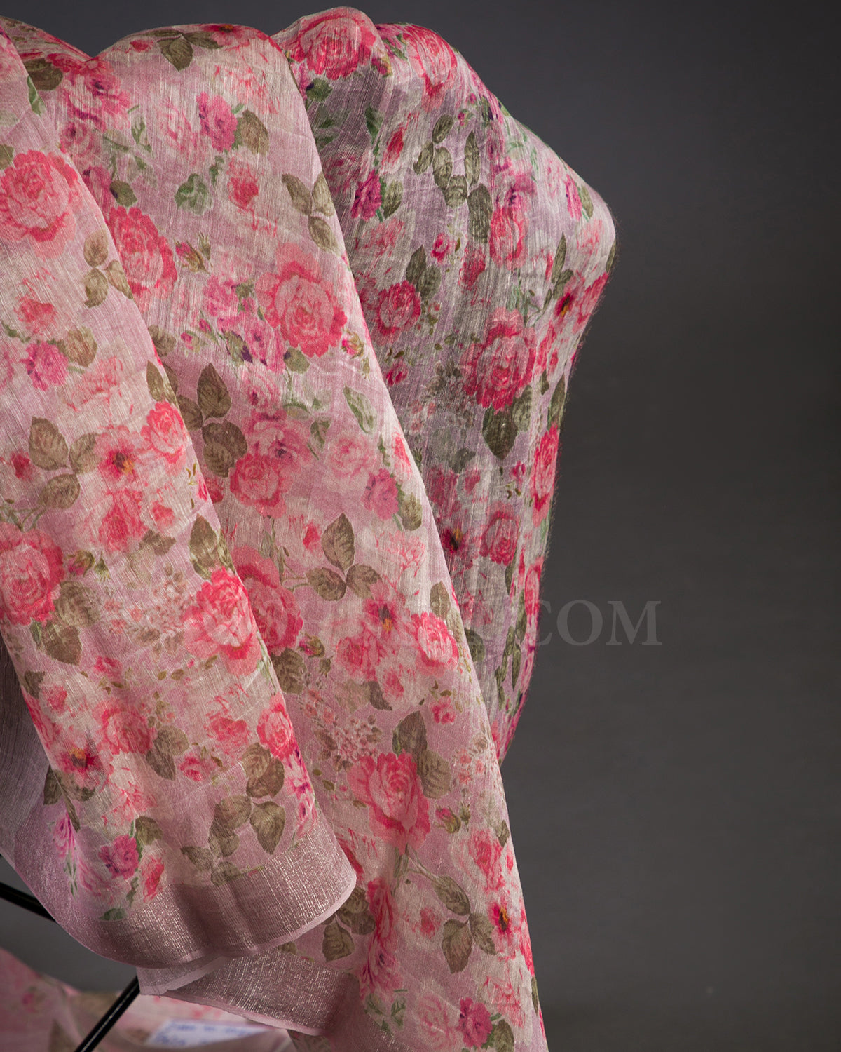 Pink Floral Printed Organza Linen Saree - KP20