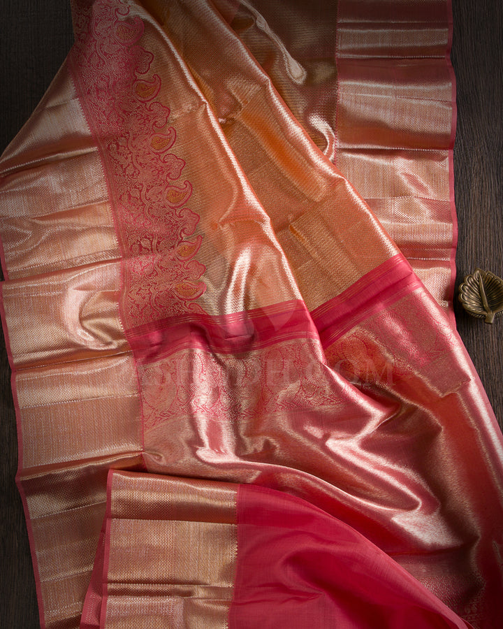 Gold And Pink Shimmer Organza Kanjivaram Silk Saree - S1286(A)