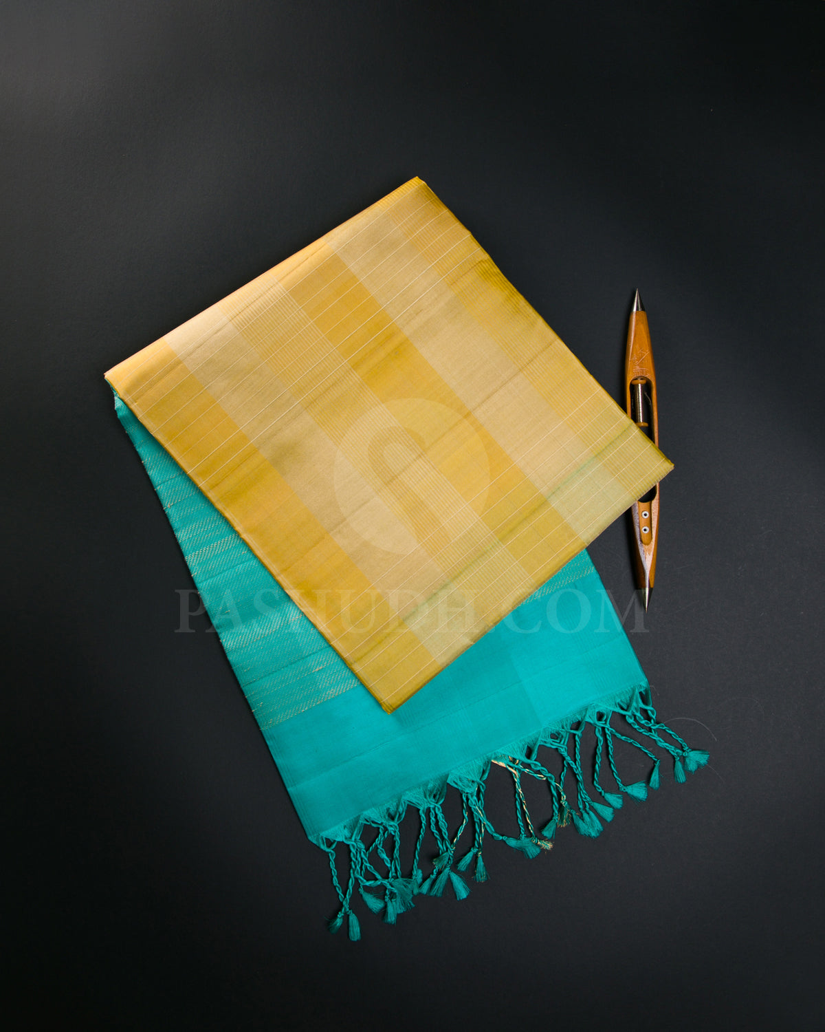 Yellow And Sky Blue Soft Silk Saree - C43