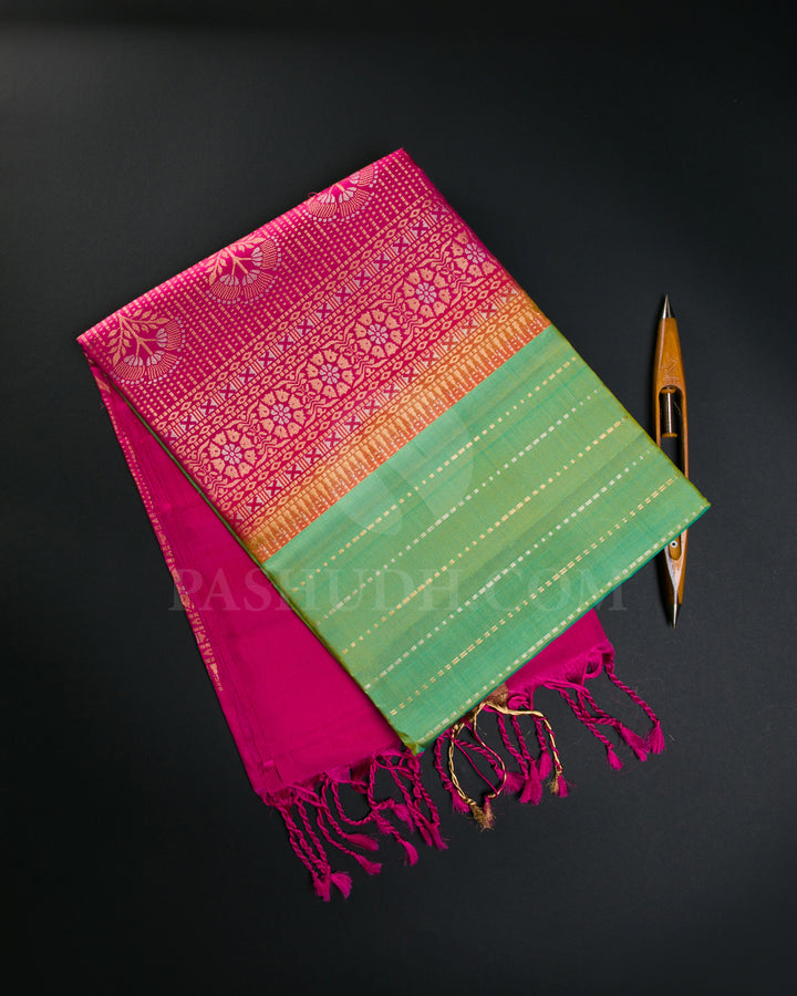 Neon Green And Rani Pink Soft Silk Saree - C80