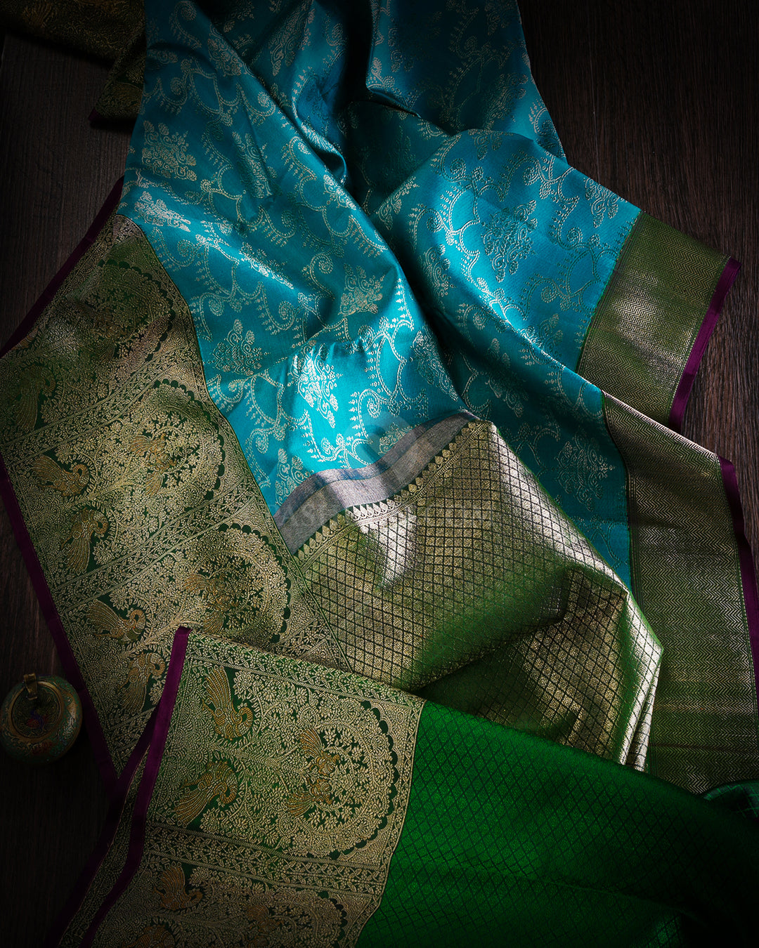 Anandha Blue and Forest Green Kanjivaram Silk Saree - S848 - View 2