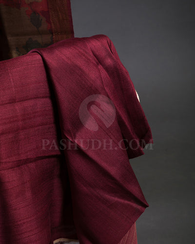 Maroon And Grey Handloom Printed Tussar Saree - KP24