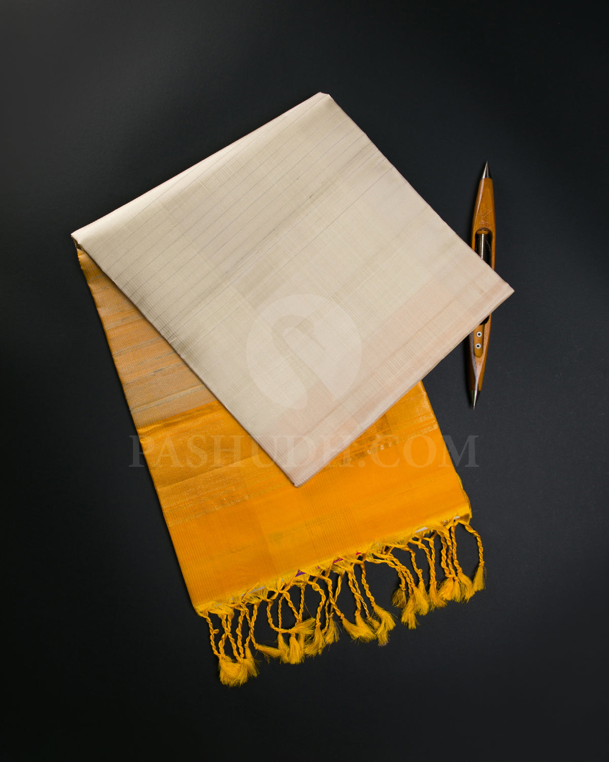 Cream and Mango Yellow Soft Silk Saree - C100