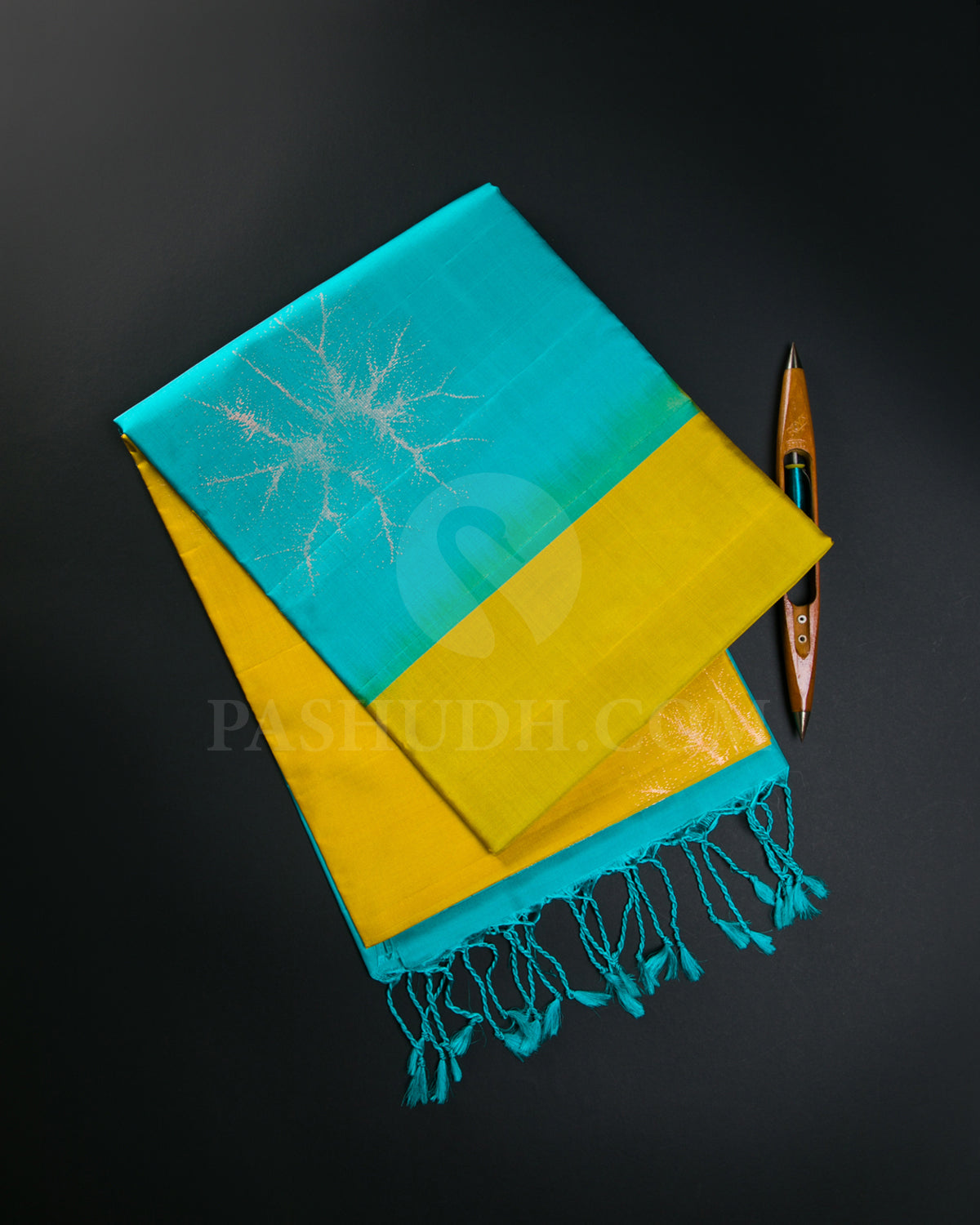 Bright Yellow And Sky Blue Soft Silk Saree - C60