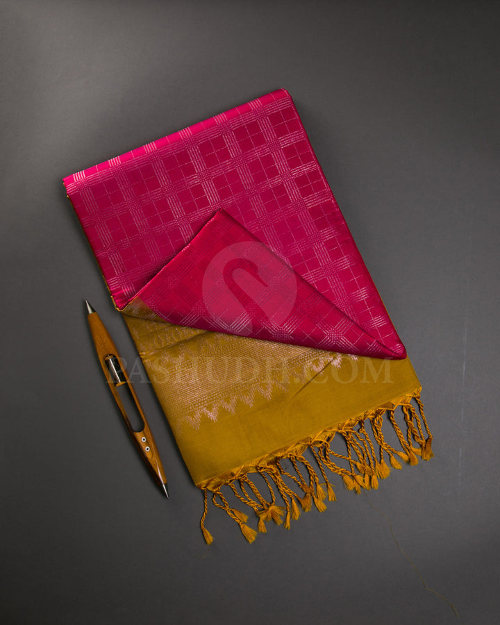 Rani Pink and Mustard Yellow Soft Silk Saree - C52