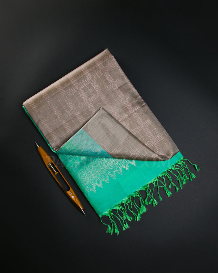 Light Brown And Mint Green Soft Silk Saree - C55
