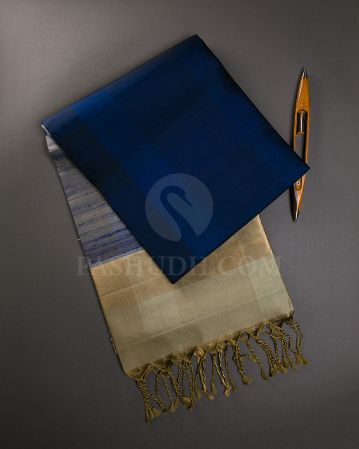 Royal Blue and Beige Soft Silk Saree - C51