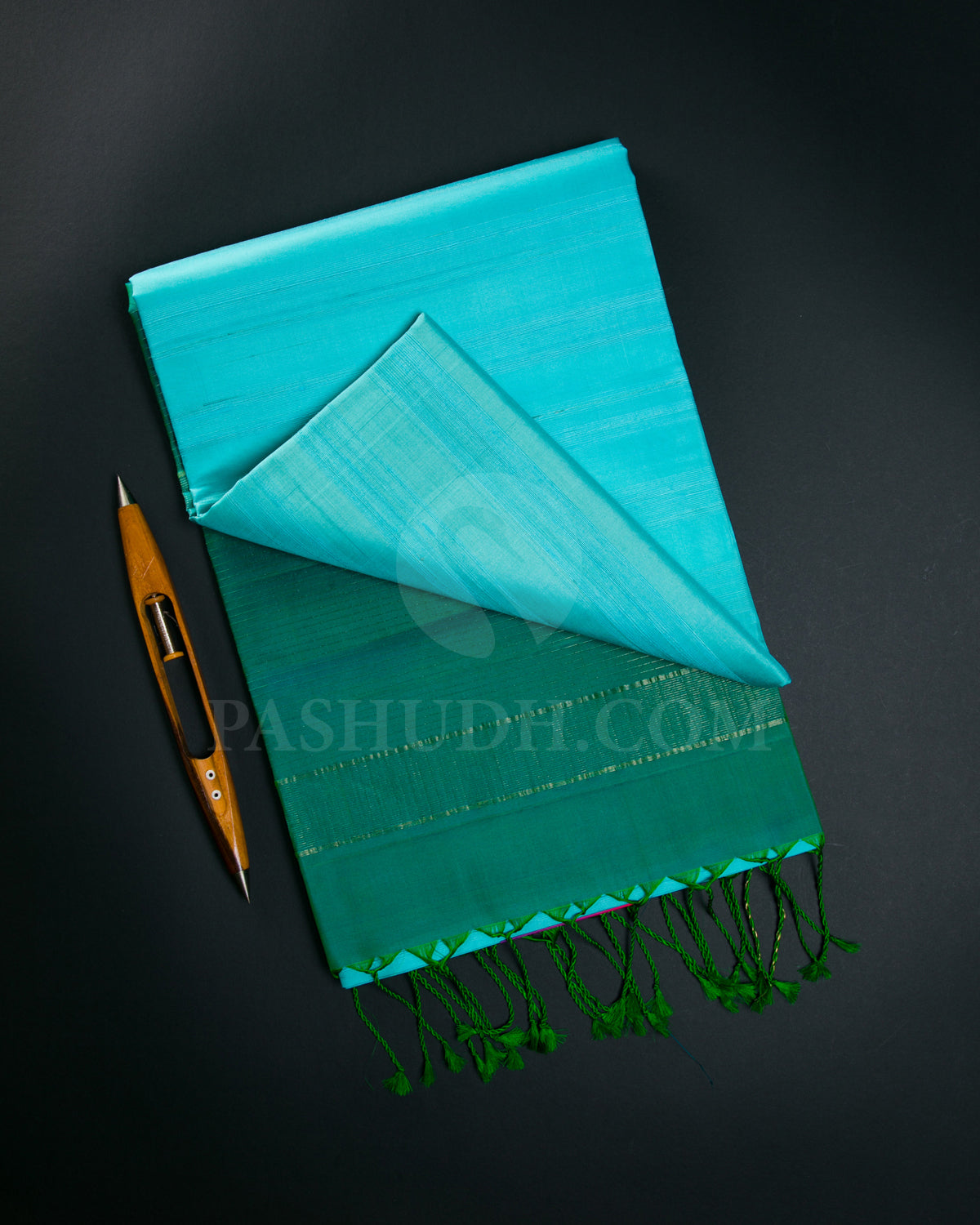 Sky Blue And Bottle Green Soft Silk Saree - C56