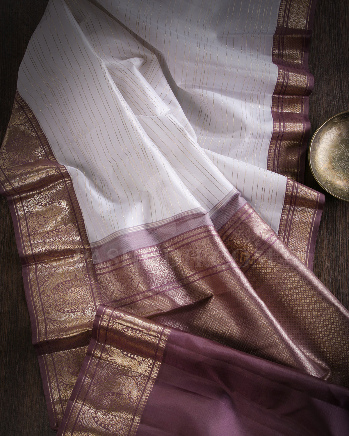 White And Heather Purple Kanjivaram Silk Saree - S1295(A)