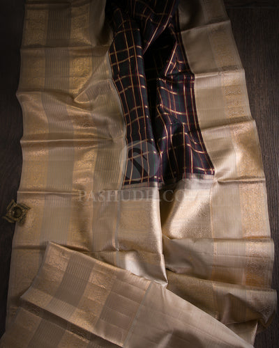 Black & Greige Kanjivaram Silk Saree - S977 - View 1