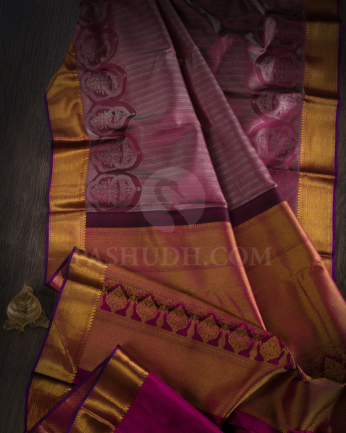 Caramel Brown And Magenta Kanjivaram Silk Saree - D575(B)