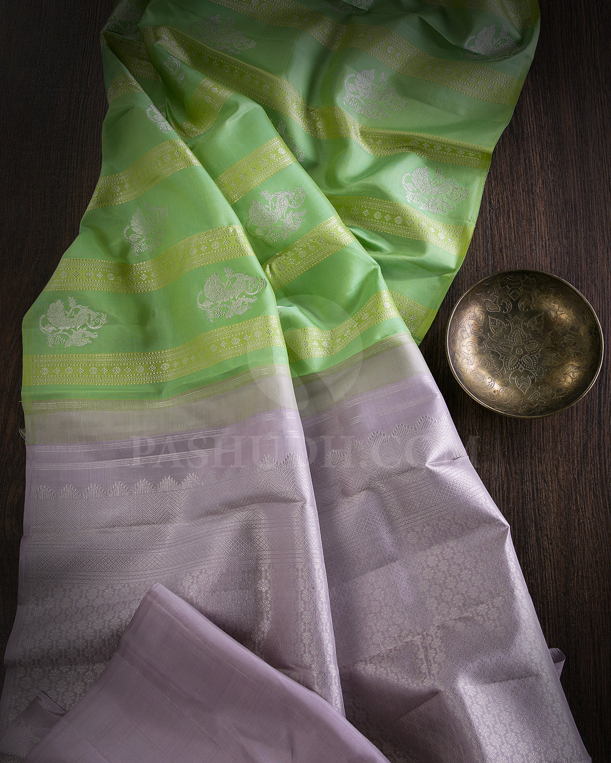 Pear Green And Grey Traditional Kanjivaram Silk Saree - SVJ46