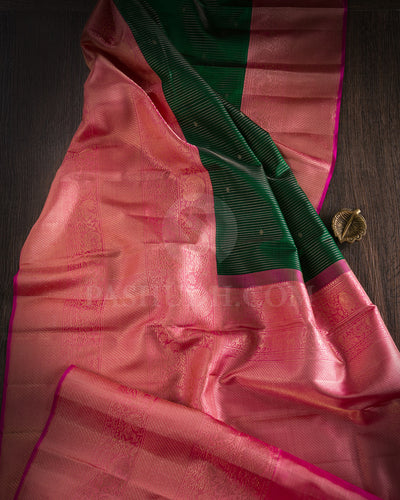 Dark Green And Pink Kanjivaram Silk Saree - S1106(B)