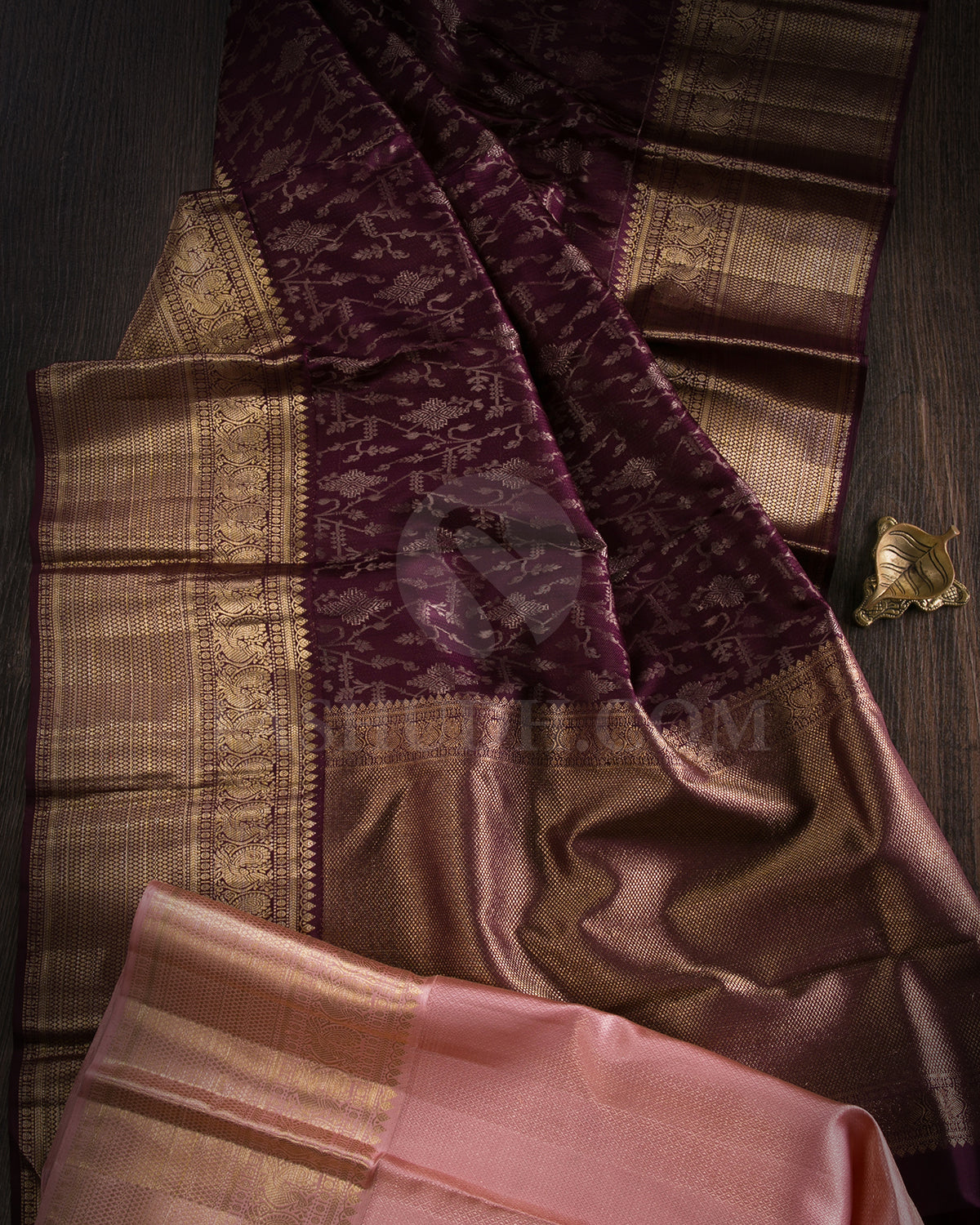 Brown And Peach Kanjivaram Silk Saree - D508(B)