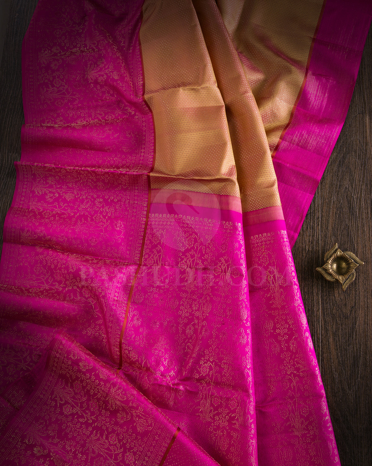 Beige And Rani Pink Kanjivaram Silk Saree - DJ320(E)