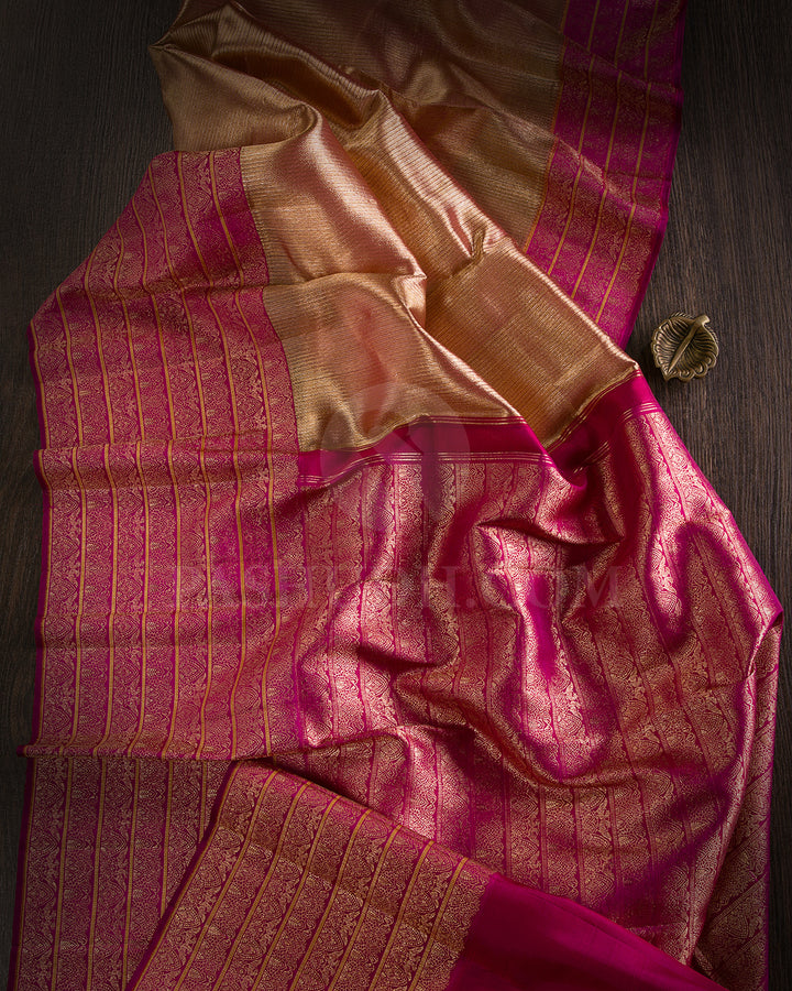 Gold And Rani Pink Organza Shimmer Kanjivaram Silk Saree - S1332(A)