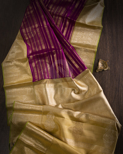 Violet And Beige Kanjivaram Silk Saree - S1203(C)