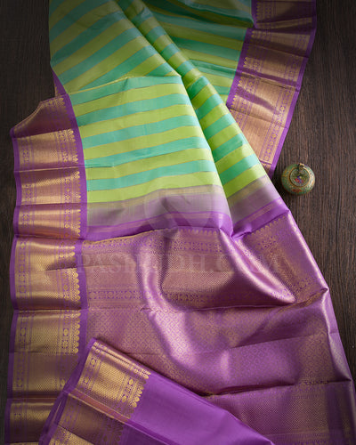 Blue, Green And Dark Lavender Traditional Kanjivaram Silk Saree - SVJ45