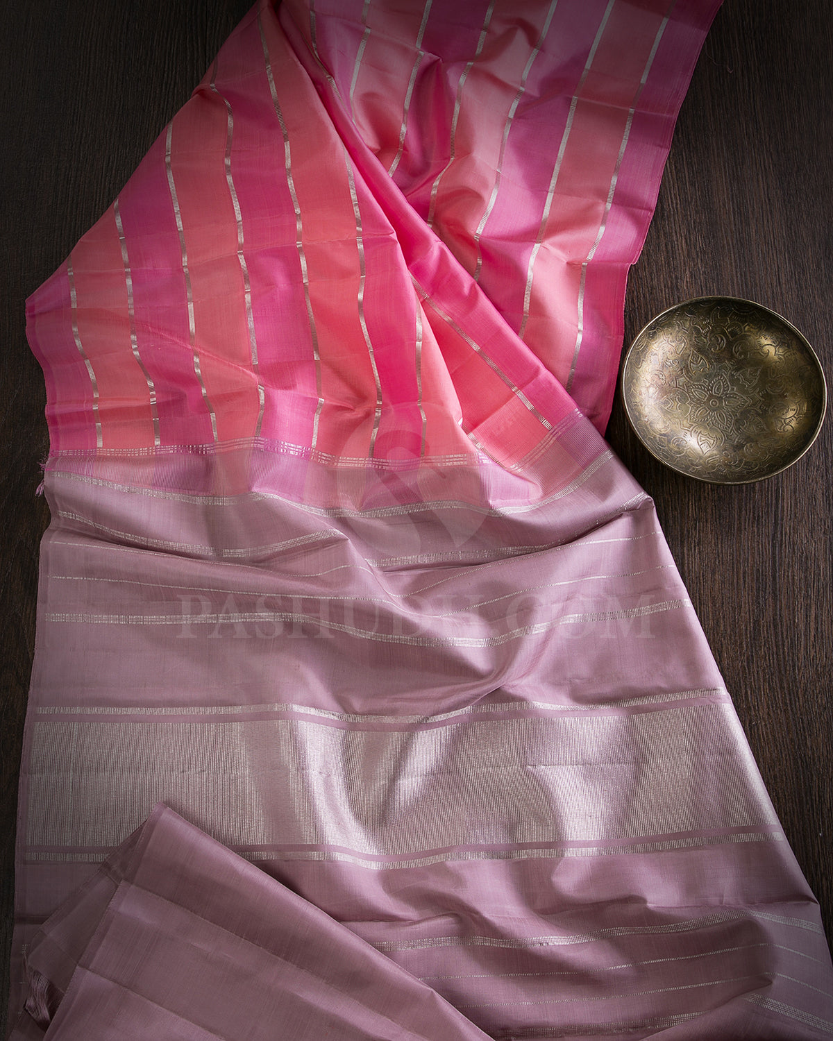 Peach, Pink And Mauve Borderless Traditional Kanjivaram Silk Saree - SVJ51