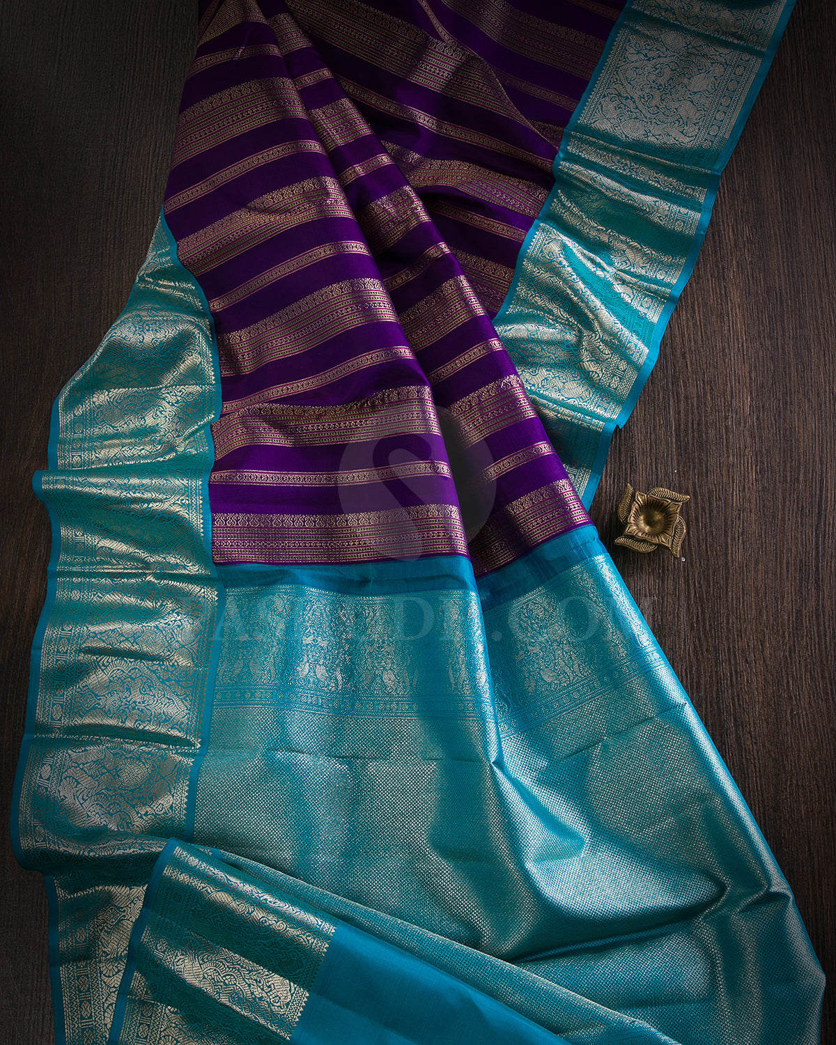 Royal Blue And Anandha Blue Kanjivaram Silk Saree - S1227(B)