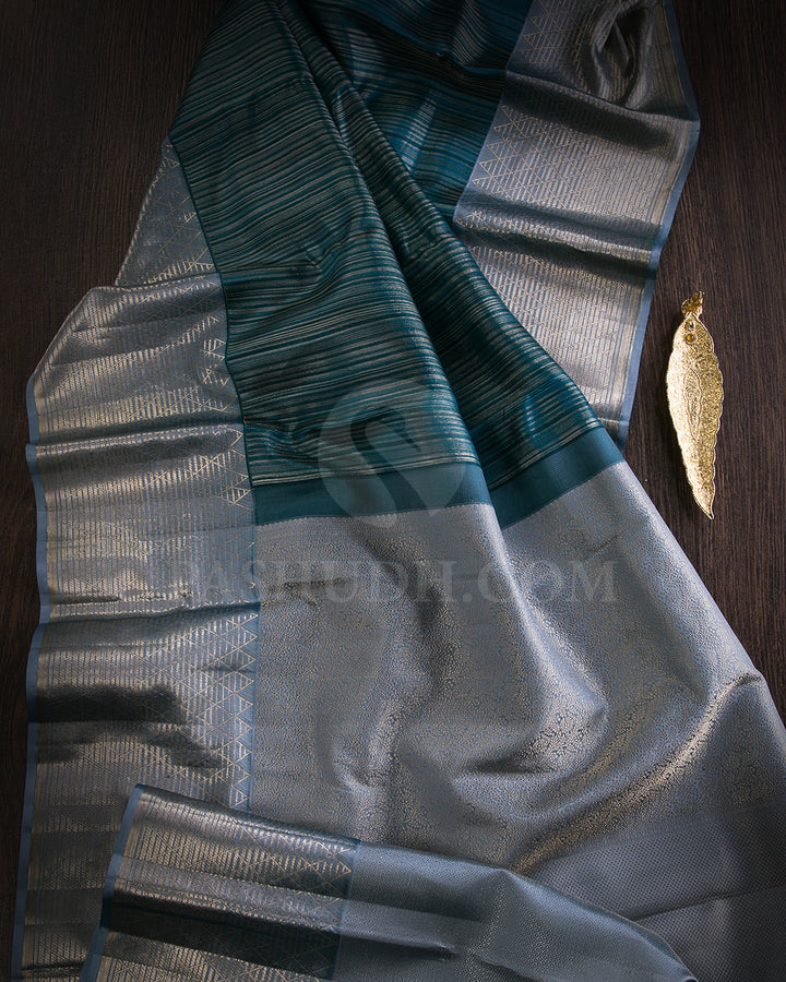 Peacock Blue And Powder Blue Kanjivaram Silk Saree - DT293(A)