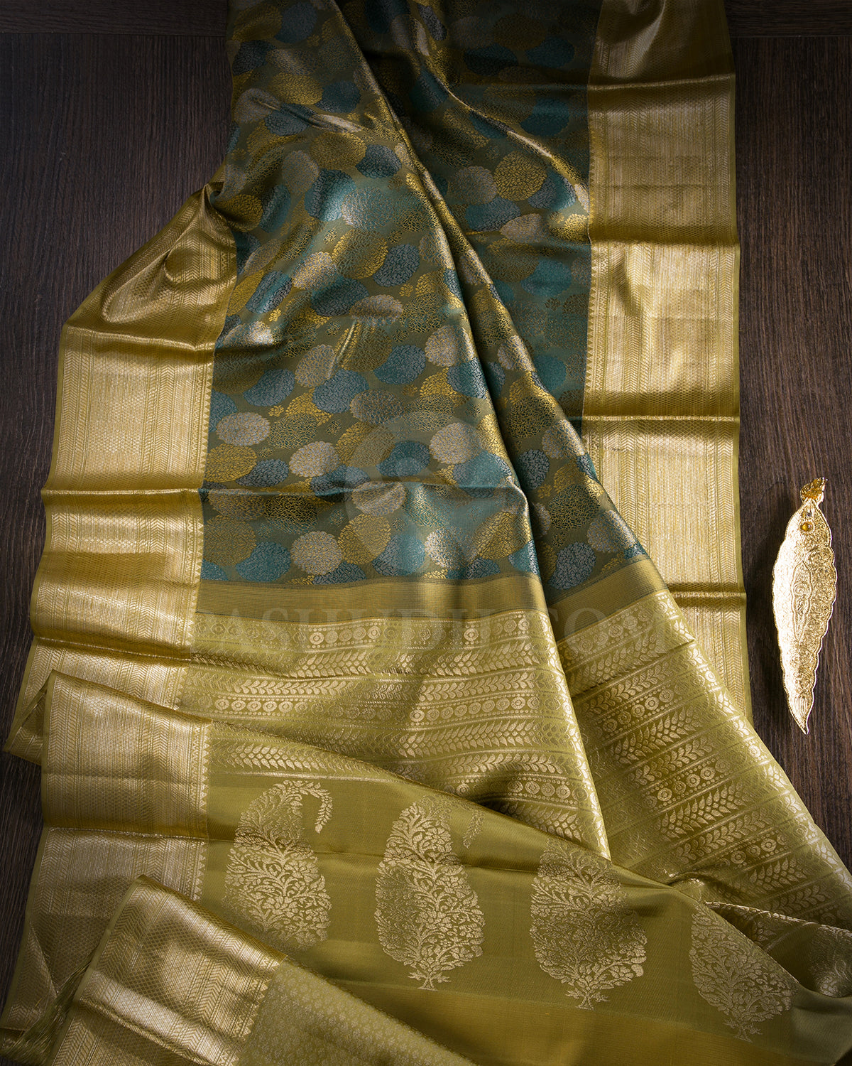 Deep Olive Green And Olive Green Kanjivaram Silk Saree - D523(D)