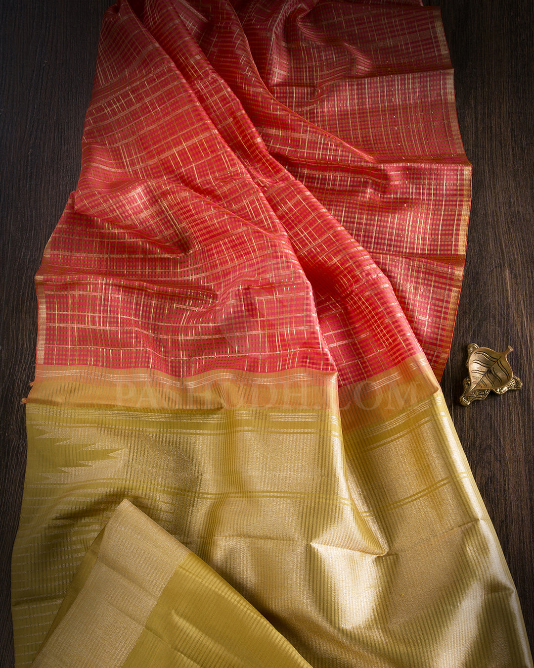 Peach Pink And Gold Beige Kanjivaram Silk Saree  - S1304(A)