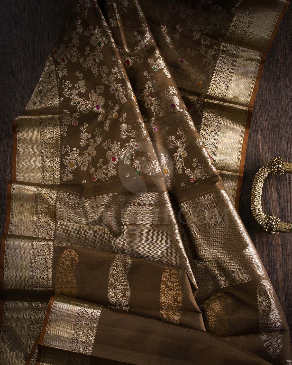 Brownish Green Kanjivaram Silk Saree - S1316(A)