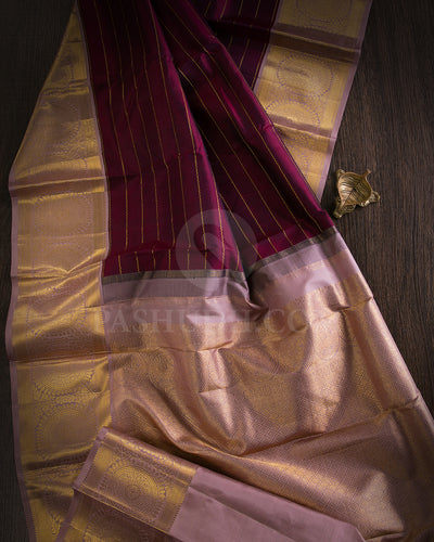 Arakku And Light Mauve Traditional Kanjivaram Silk Saree - SVJ47