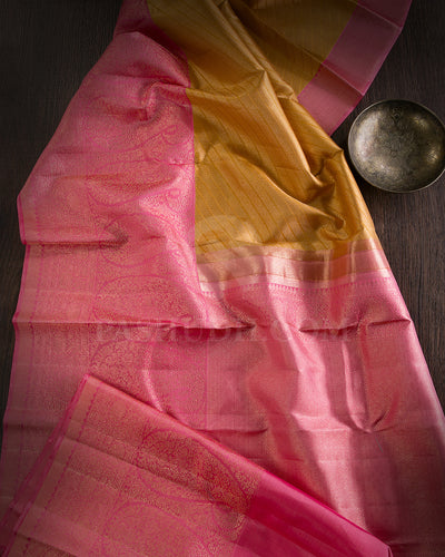 Mustard Yellow And Baby Pink Kanjivaram Silk Saree - S1261(B)