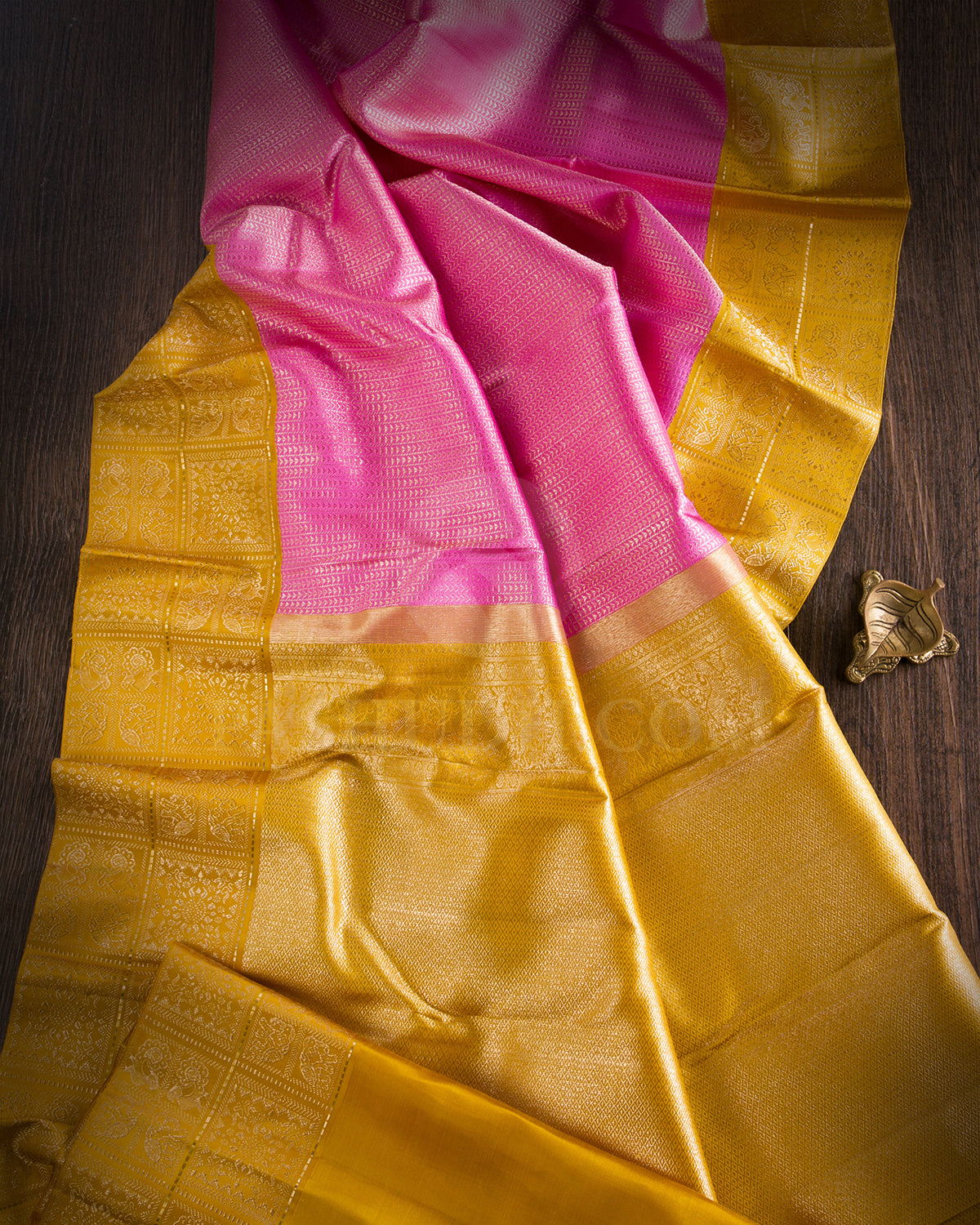 Rose Pink And Tuscany Yellow Kanjivaram Silk Saree - S1305(A)