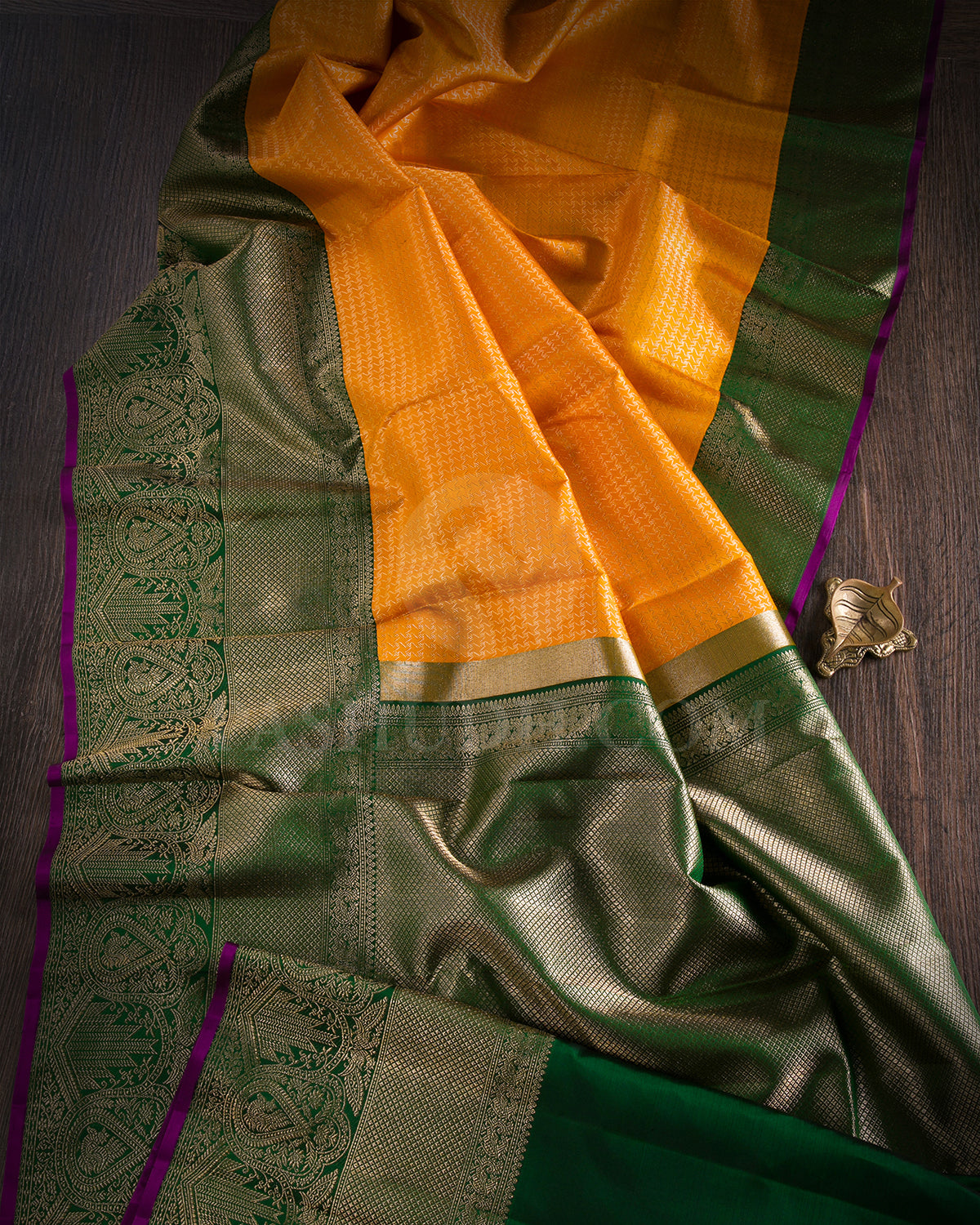 Orange And Forest Green Kanjivaram Silk Saree - S1259(C)