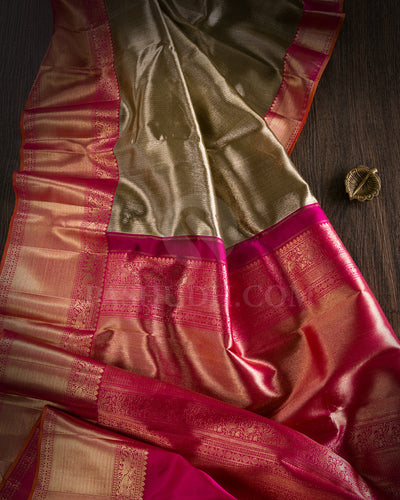 Silver Gold And Pink Organza Shimmer Kanjivaram Silk Saree - S1156(B)